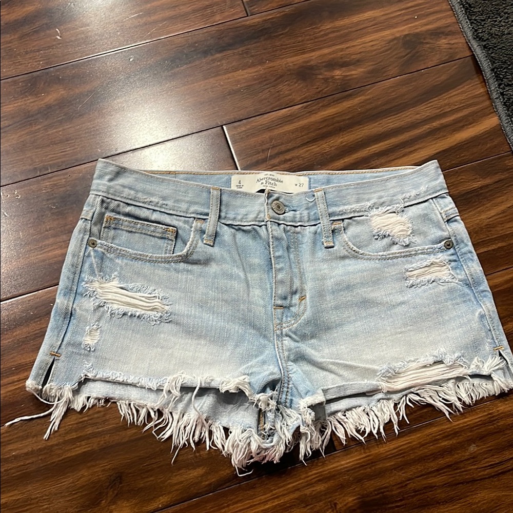 Abercrombie & Fitch Distressed Light Blue Jean Shorts